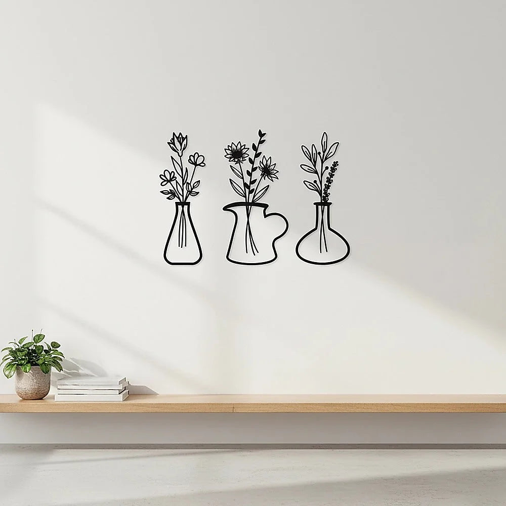 Metal Iron Flower Vase Wall Art Decoration - Home & Garden