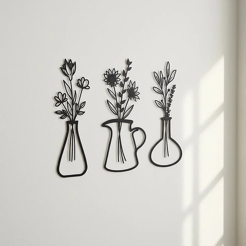 Metal Iron Flower Vase Wall Art Decoration - Home & Garden