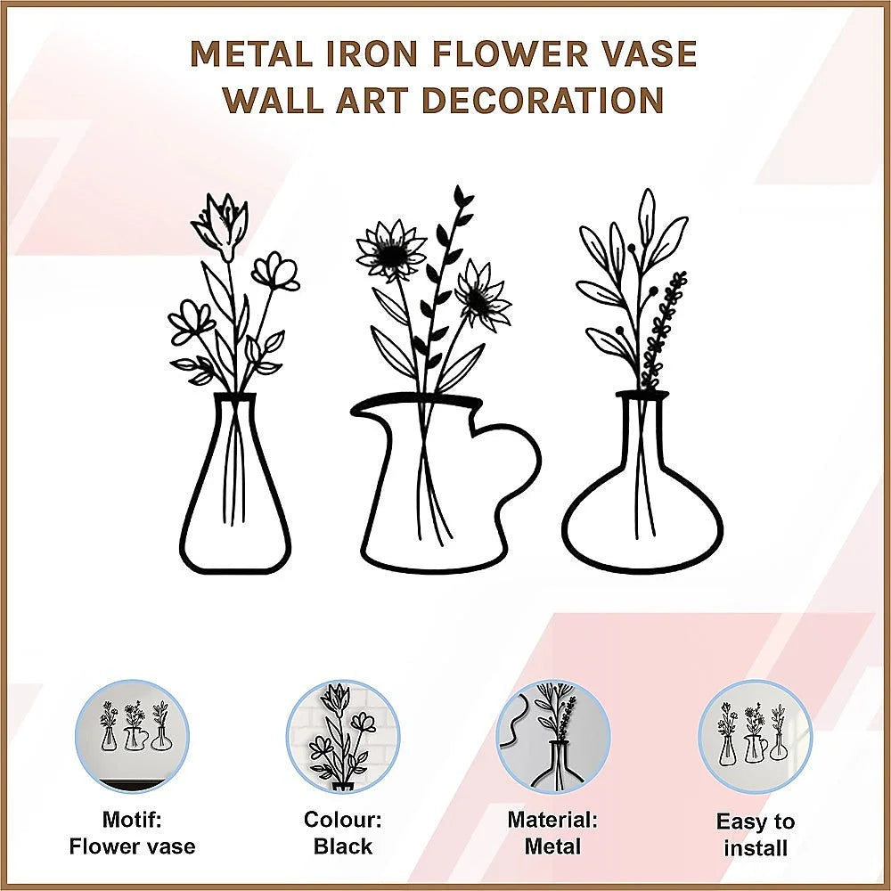 Metal Iron Flower Vase Wall Art Decoration - Home & Garden