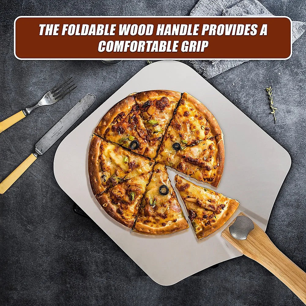 Metal Pizza Peel with Foldable Wood Handle - Home & Garden