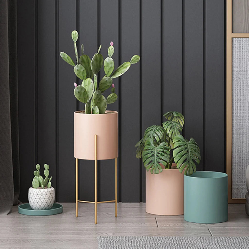 Metal Plant Stand 2X 2 Layer 42cm Gold with Pink Flower Pot Holder Corner Shelving Rack Indoor Display