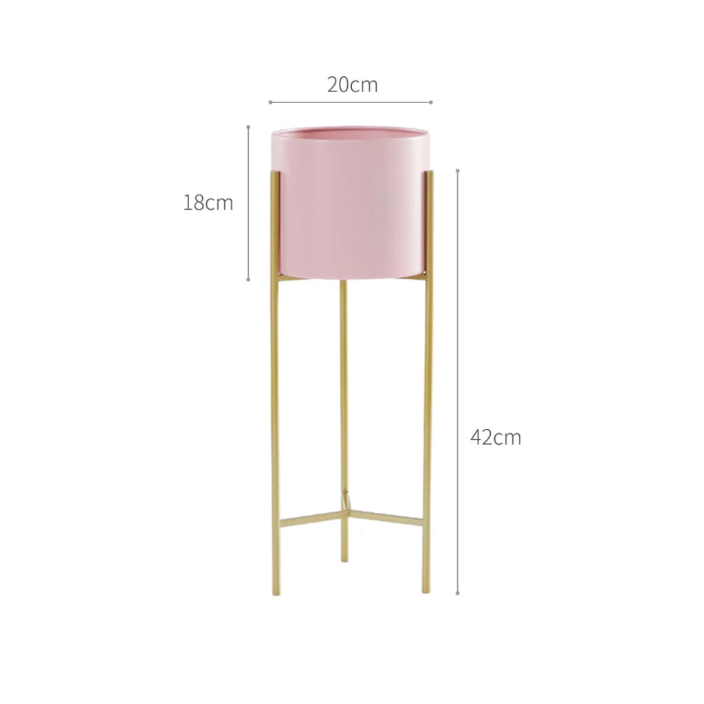 Metal Plant Stand 2X 2 Layer 42cm Gold with Pink Flower Pot Holder Corner Shelving Rack Indoor Display