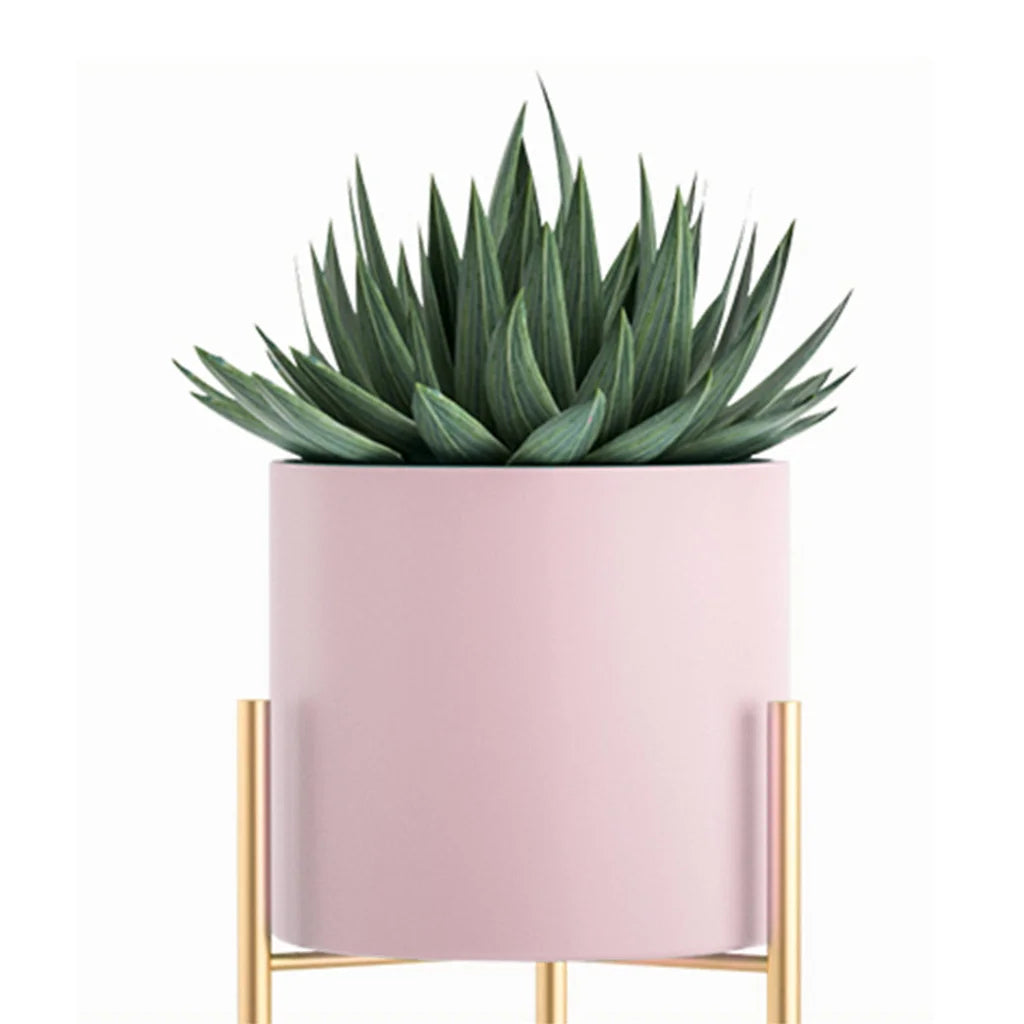 Metal Plant Stand 2X 2 Layer 42cm Gold with Pink Flower Pot Holder Corner Shelving Rack Indoor Display