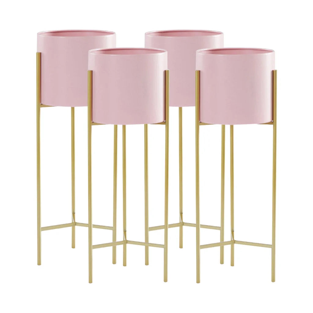Metal Plant Stand 4X 2 Layer 60cm Gold with Pink Flower Pot Holder Corner Shelving Rack Indoor Display