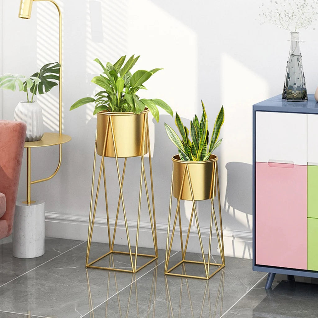 Metal Plant Stand 4X 70cm Gold with Gold Flower Pot Holder Corner Shelving Rack Indoor Display
