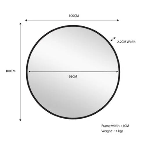 Metal Round Mirror - Black 100cm