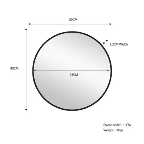 Metal Round Mirror - Black 80cm