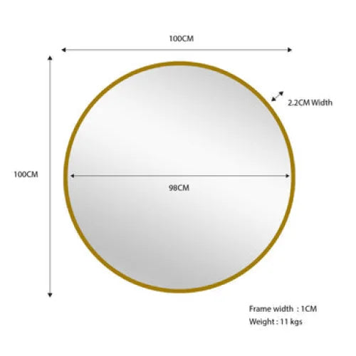 Metal Round Mirror - Gold 100cm