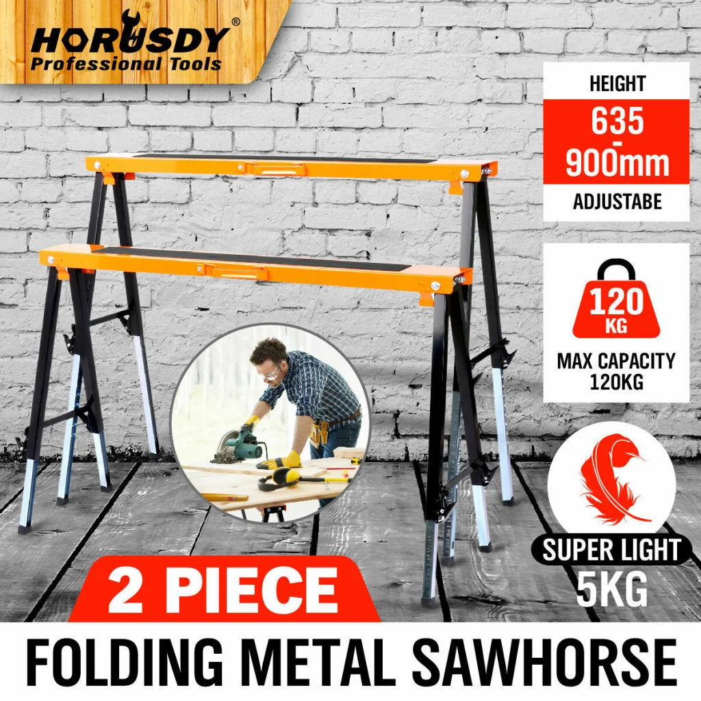Metal Sawhorse 2Pc Mastercraft Folding Non-slip Surface