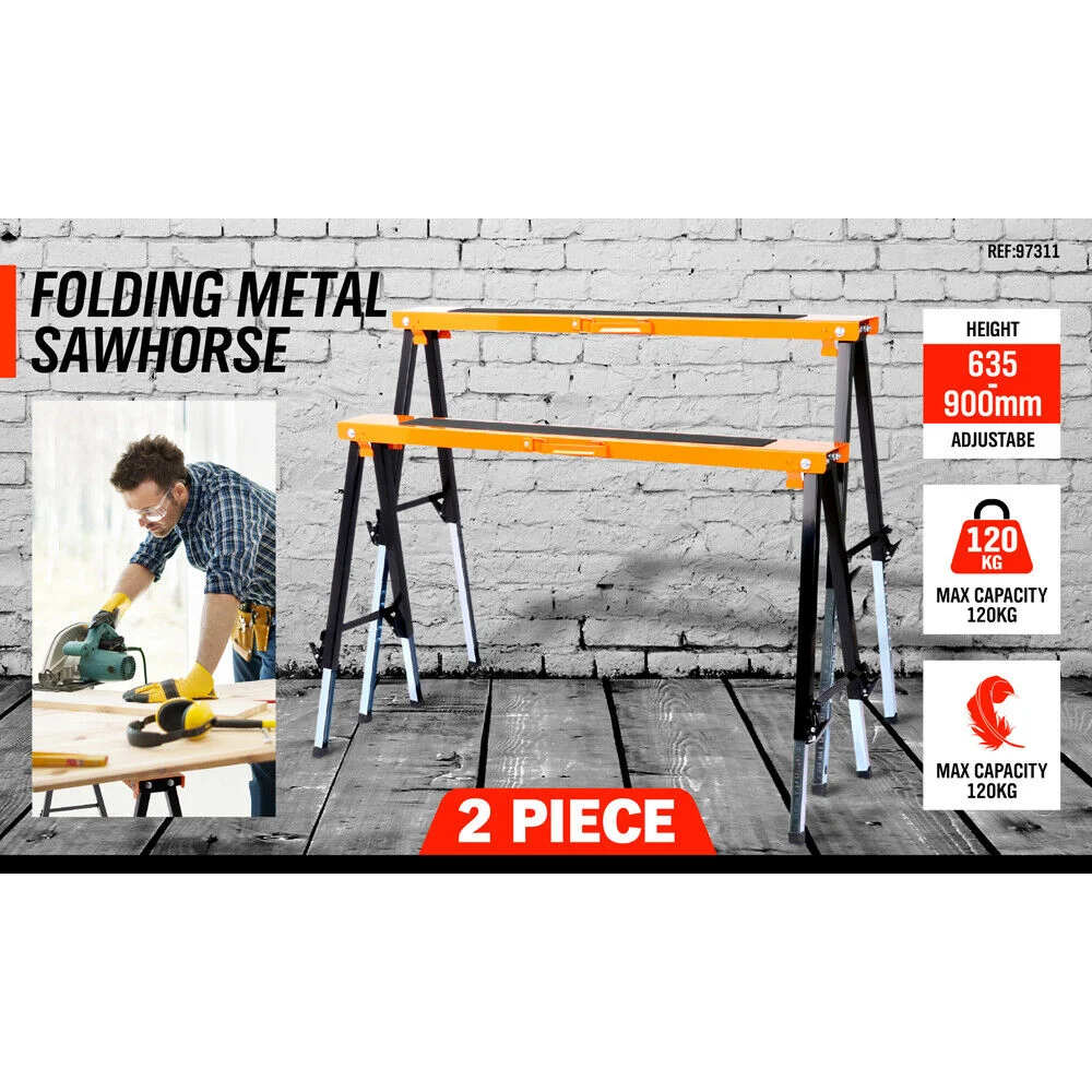 Metal Sawhorse 2Pc Mastercraft Folding Non-slip Surface