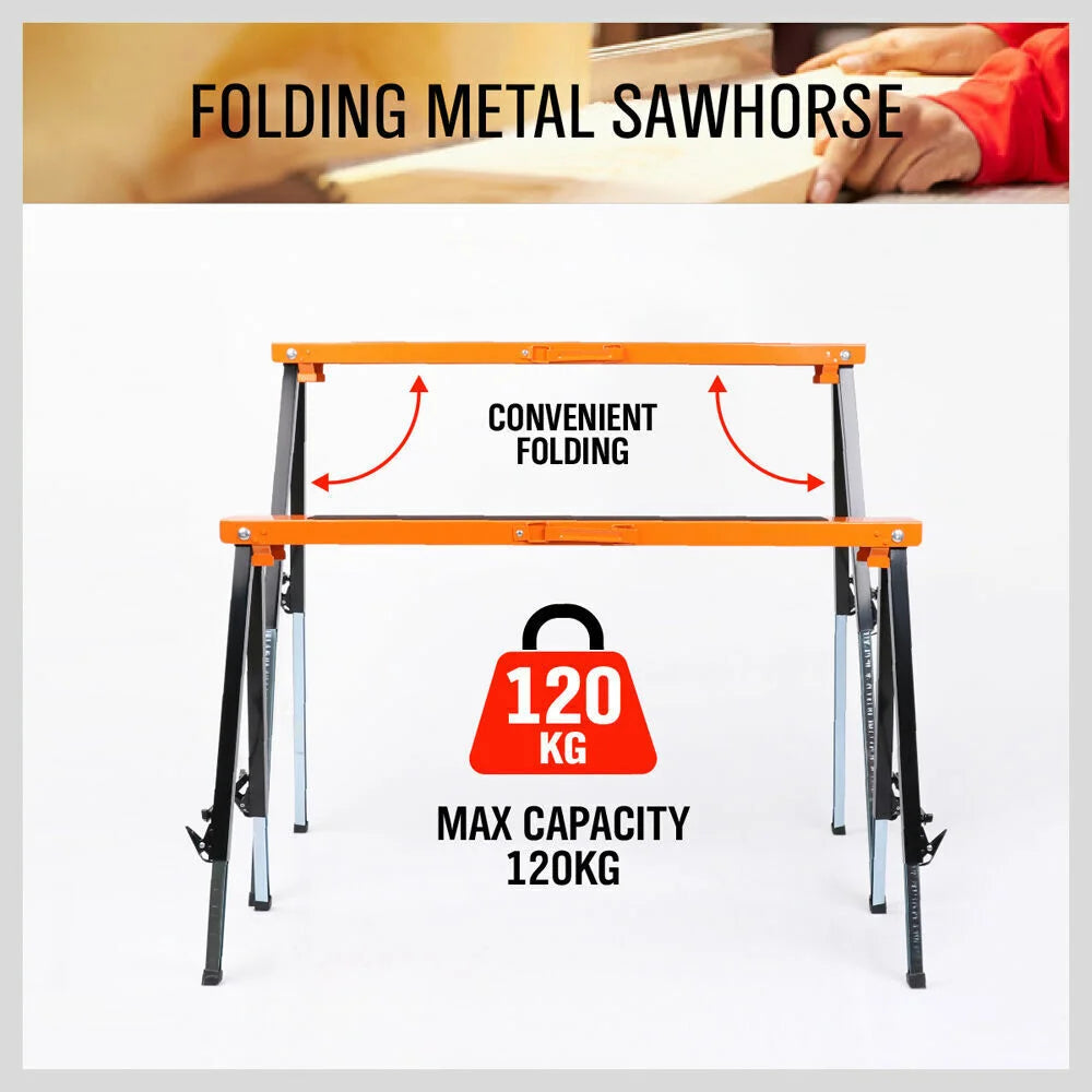 Metal Sawhorse 2Pc Mastercraft Folding Non-slip Surface