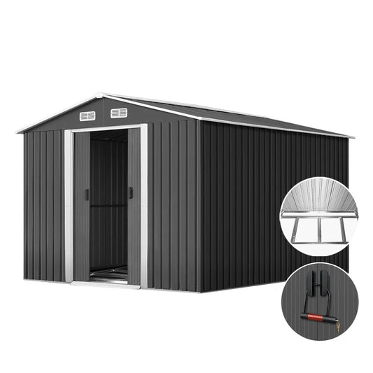 Metal Shed 2.02x3.89m Grey - Garden Furniture