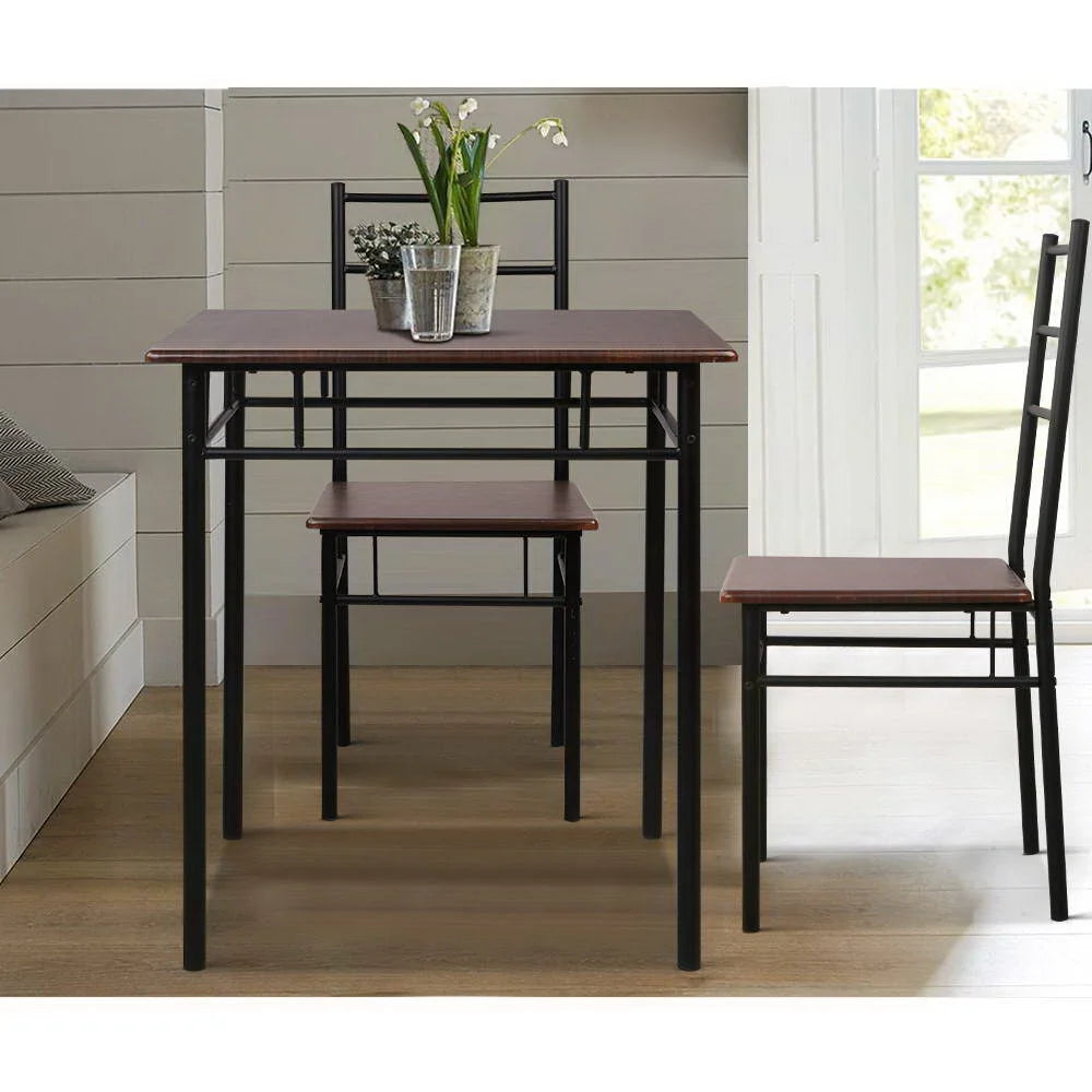 Metal Table and Chairs - Walnut & Black - Dining