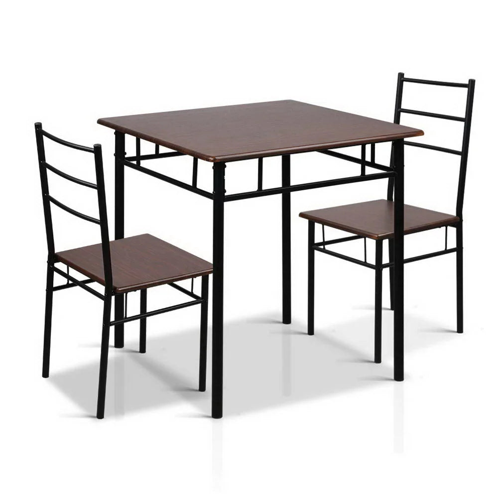 Metal Table and Chairs - Walnut & Black - Dining