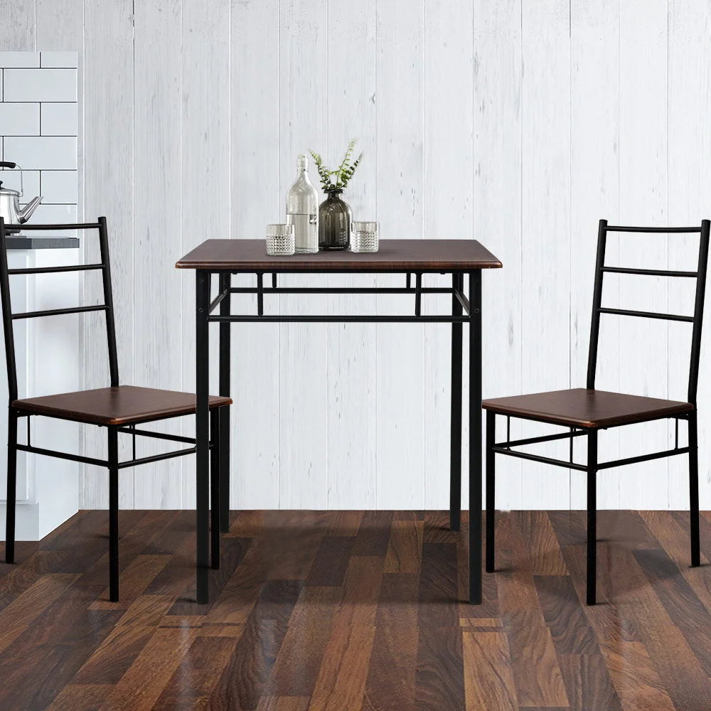 Metal Table and Chairs - Walnut & Black - Dining