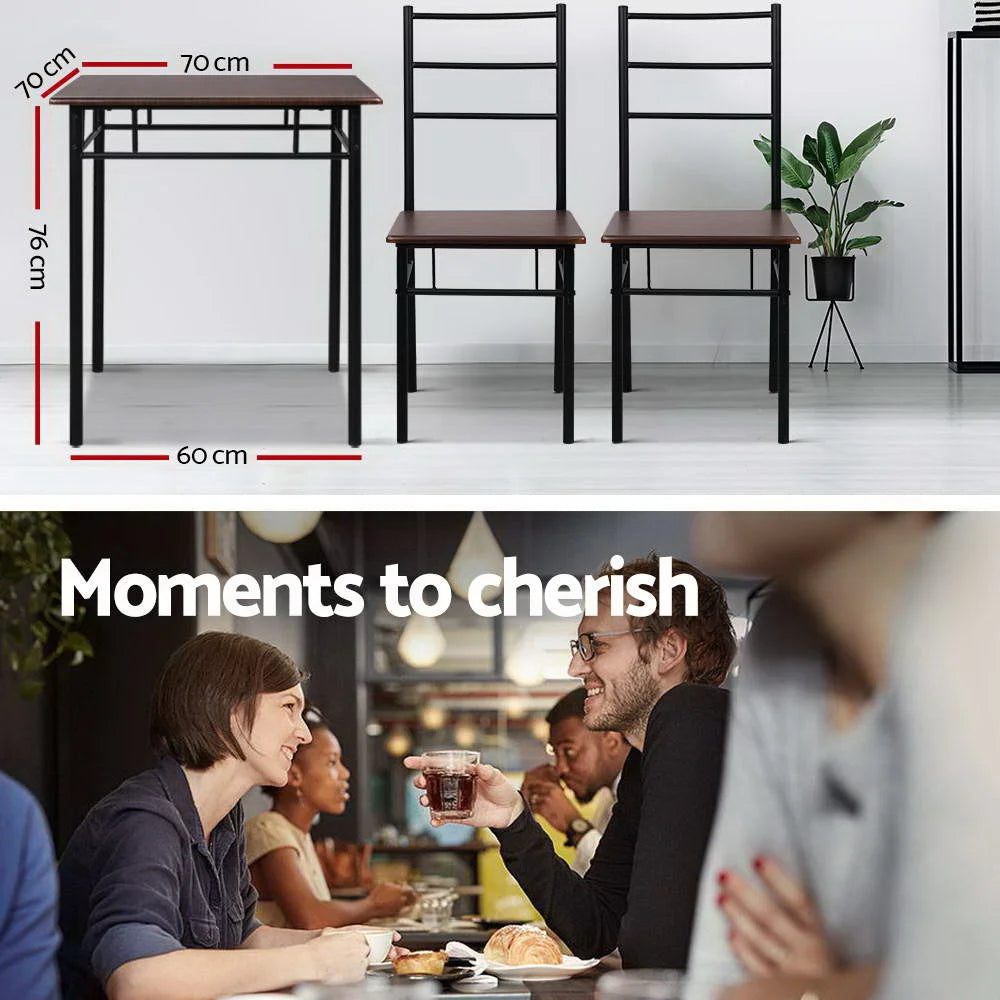 Metal Table and Chairs - Walnut & Black - Dining