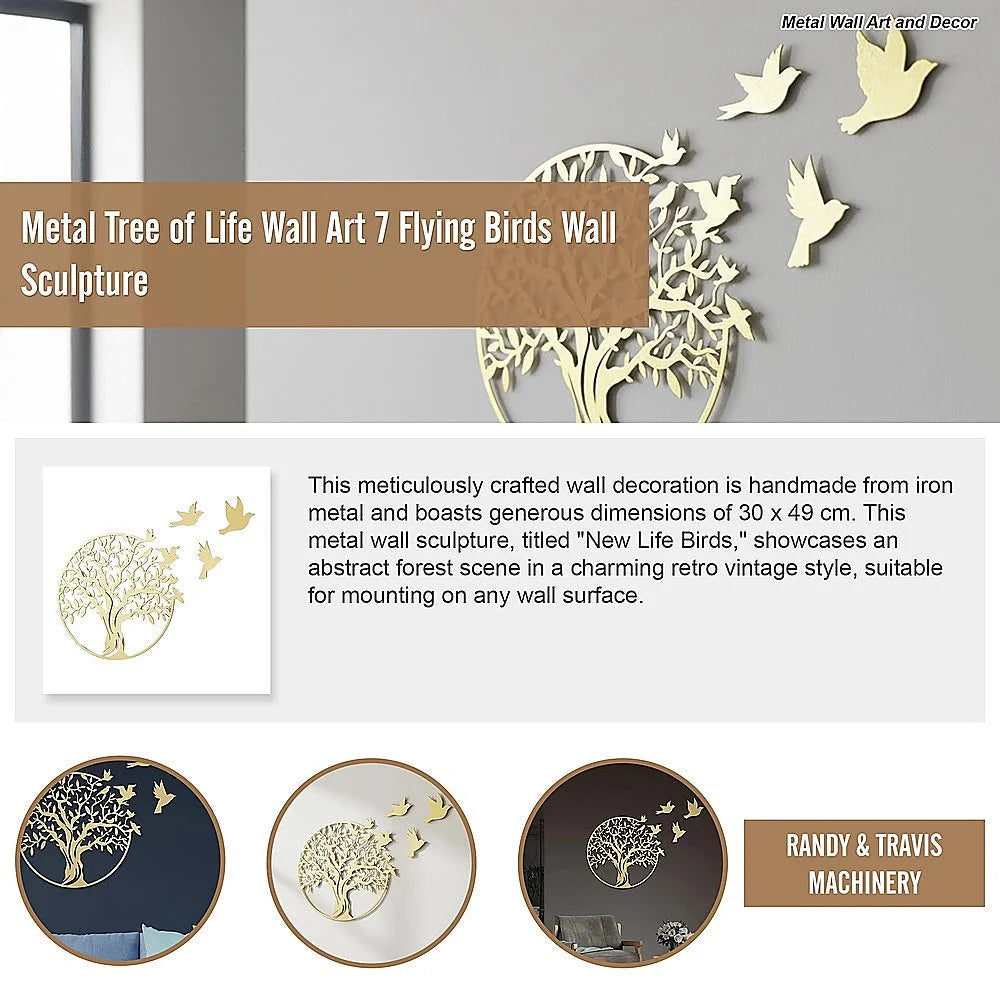 Metal Tree of Life Wall Art 7 Flying Birds Wall Sculpture