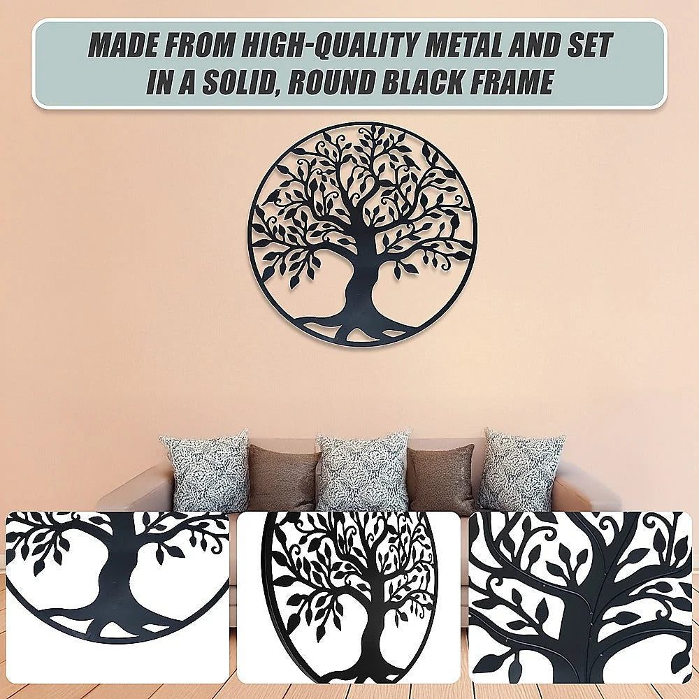 Metal Tree of Life Wall Art Hanging Sculpture - Black 99cm