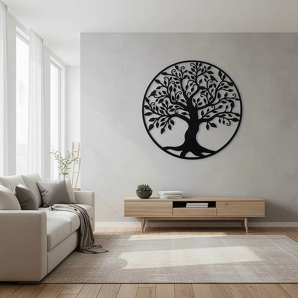 Metal Tree of Life Wall Art Hanging Sculpture - Black 99cm