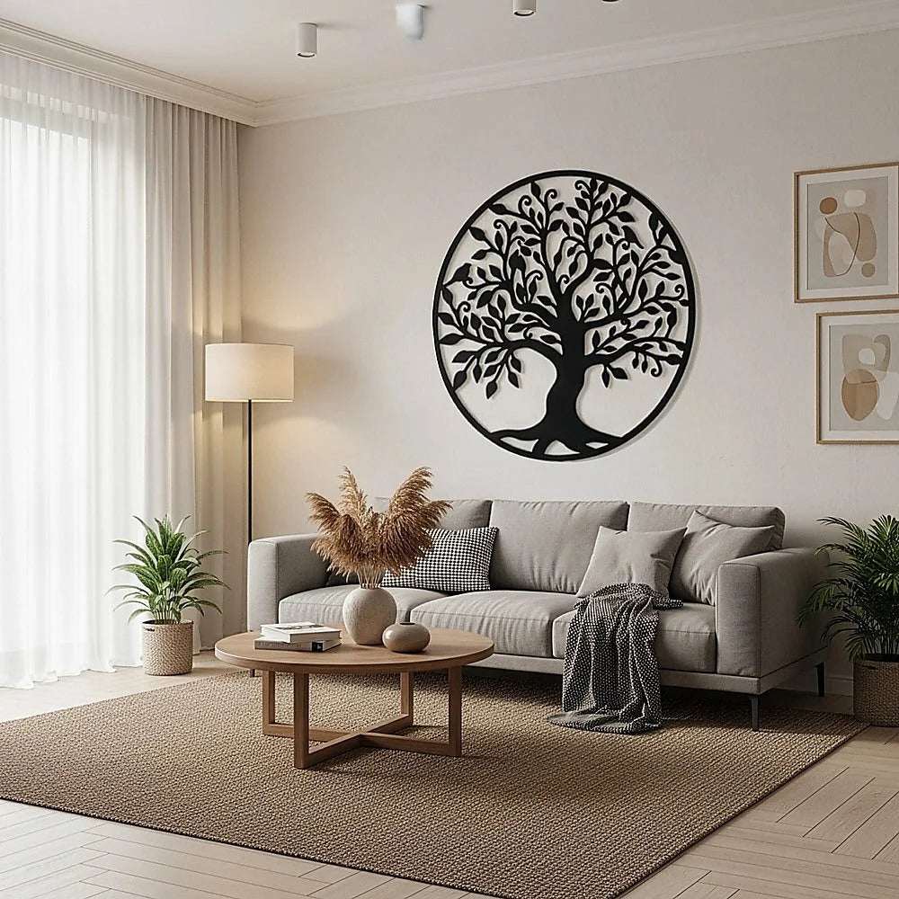 Metal Tree of Life Wall Art Hanging Sculpture - Black 99cm