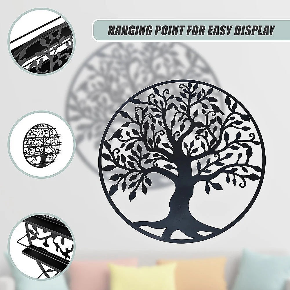 Metal Tree of Life Wall Art Hanging Sculpture - Black 99cm