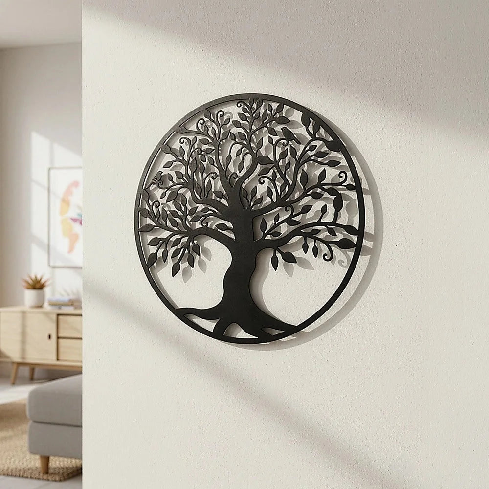 Metal Tree of Life Wall Art Hanging Sculpture - Black 99cm