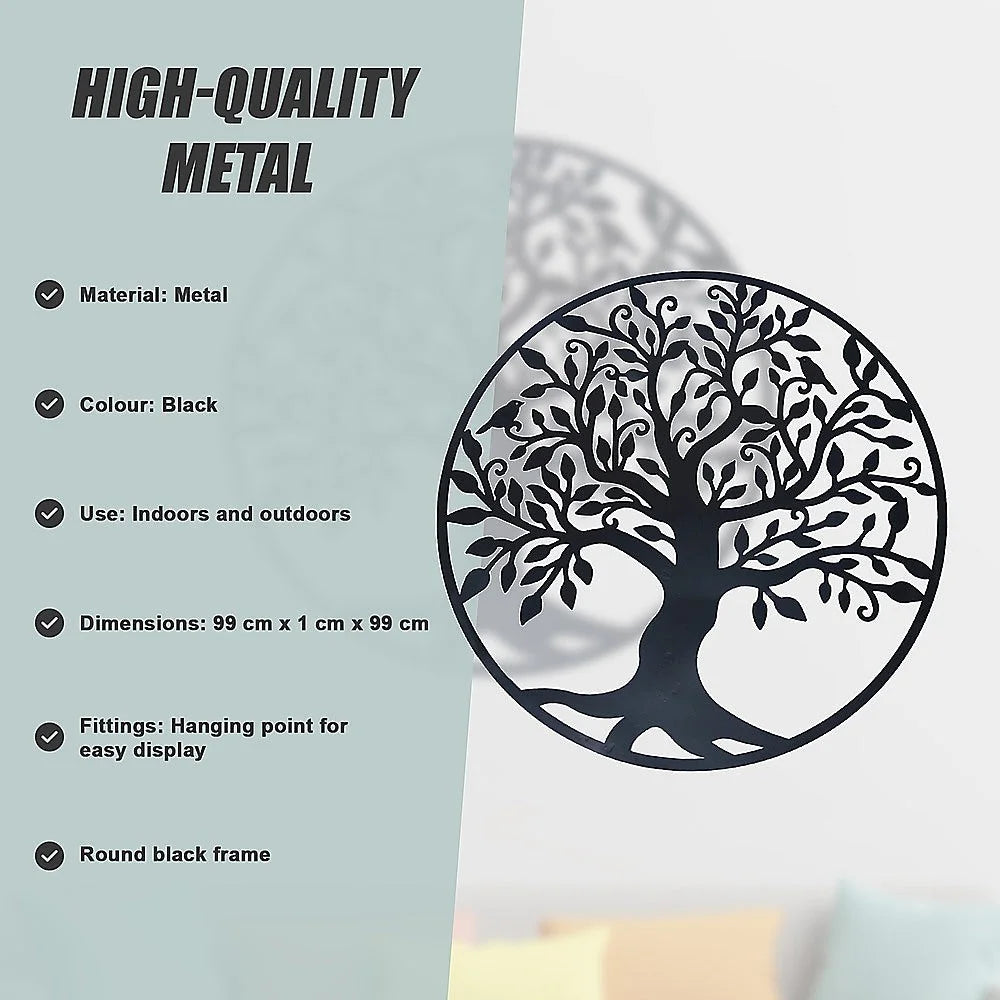 Metal Tree of Life Wall Art Hanging Sculpture - Black 99cm