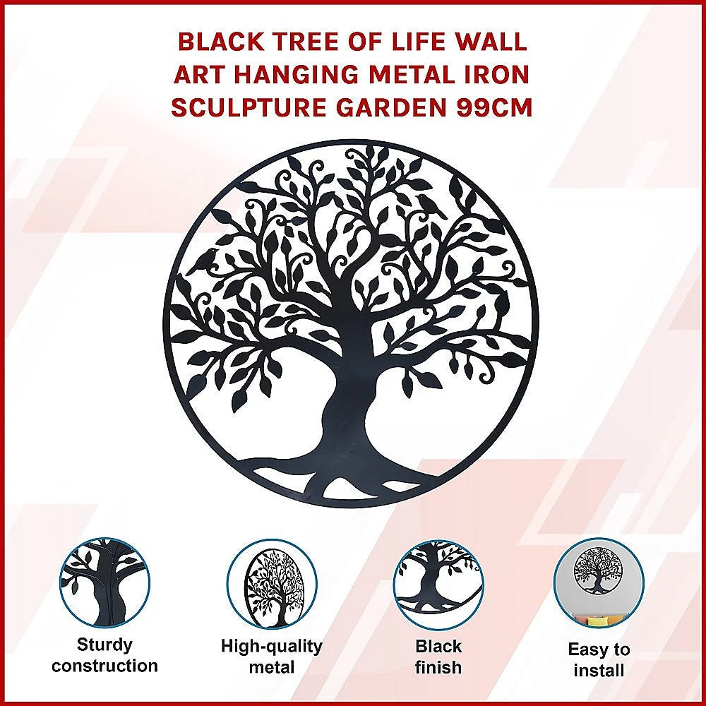 Metal Tree of Life Wall Art Hanging Sculpture - Black 99cm