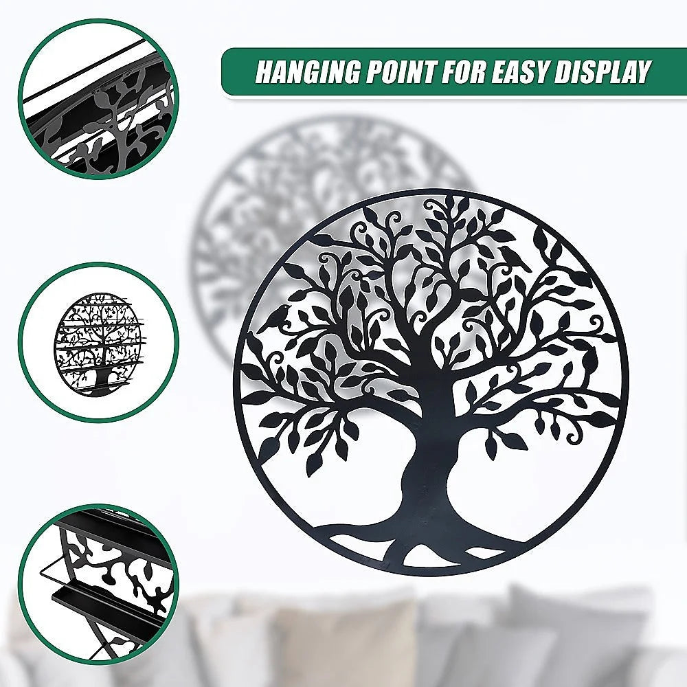Black metal 60cm wall art hanging with frame detail shown
