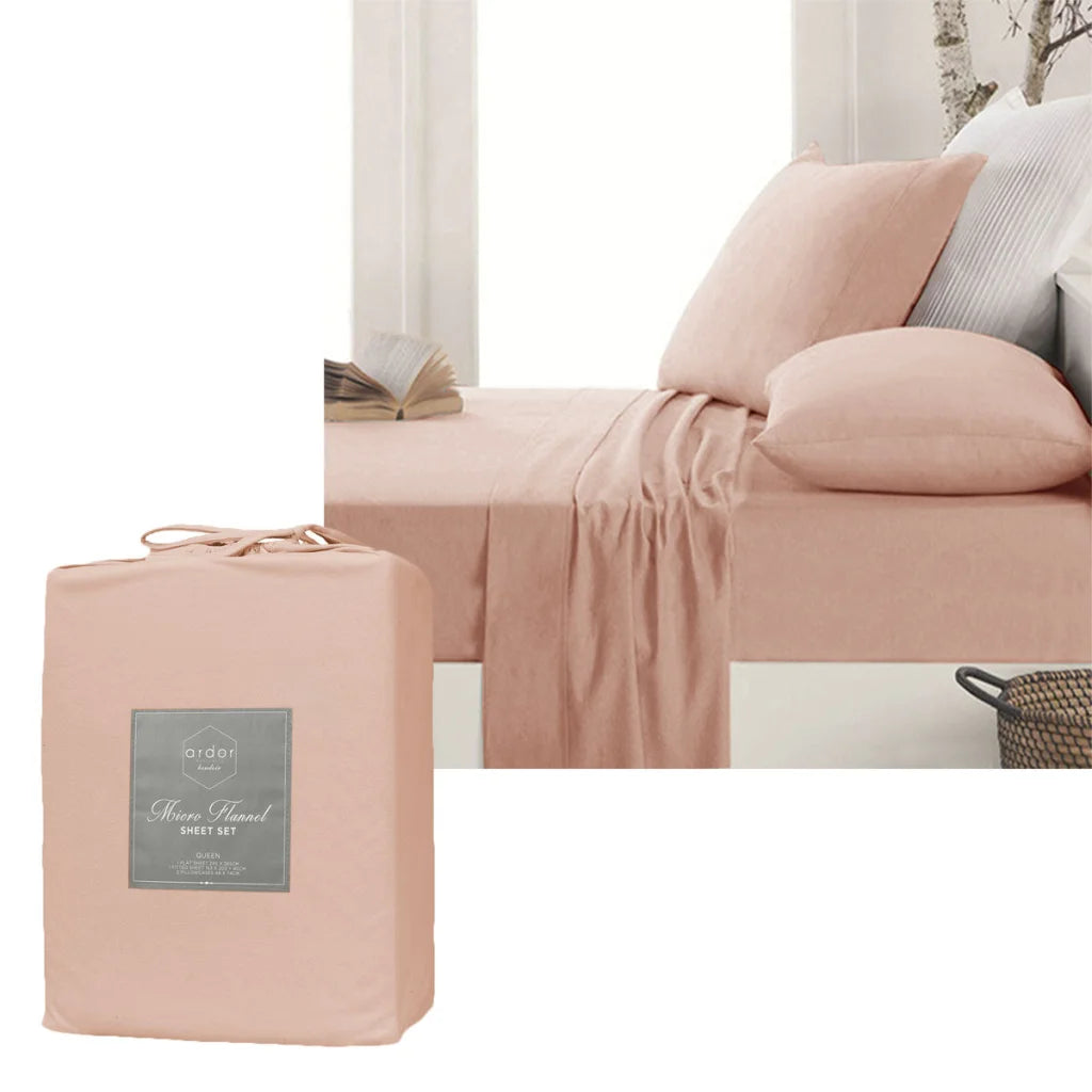 Micro Flannel Sheet Set Dusty Pink King - Ardor - Home &