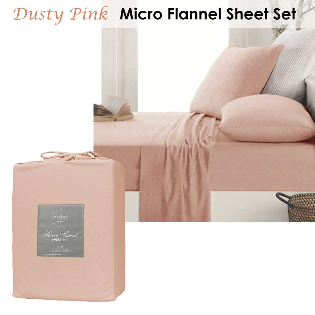 Micro Flannel Sheet Set Dusty Pink King - Ardor - Home &