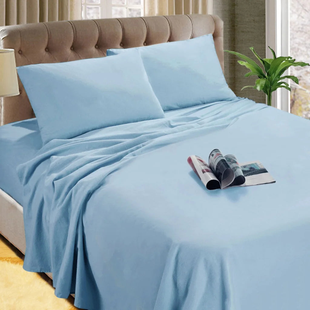 Micro Flannelette Sheet Set 40cm Wall - Kingtex Steel Blue