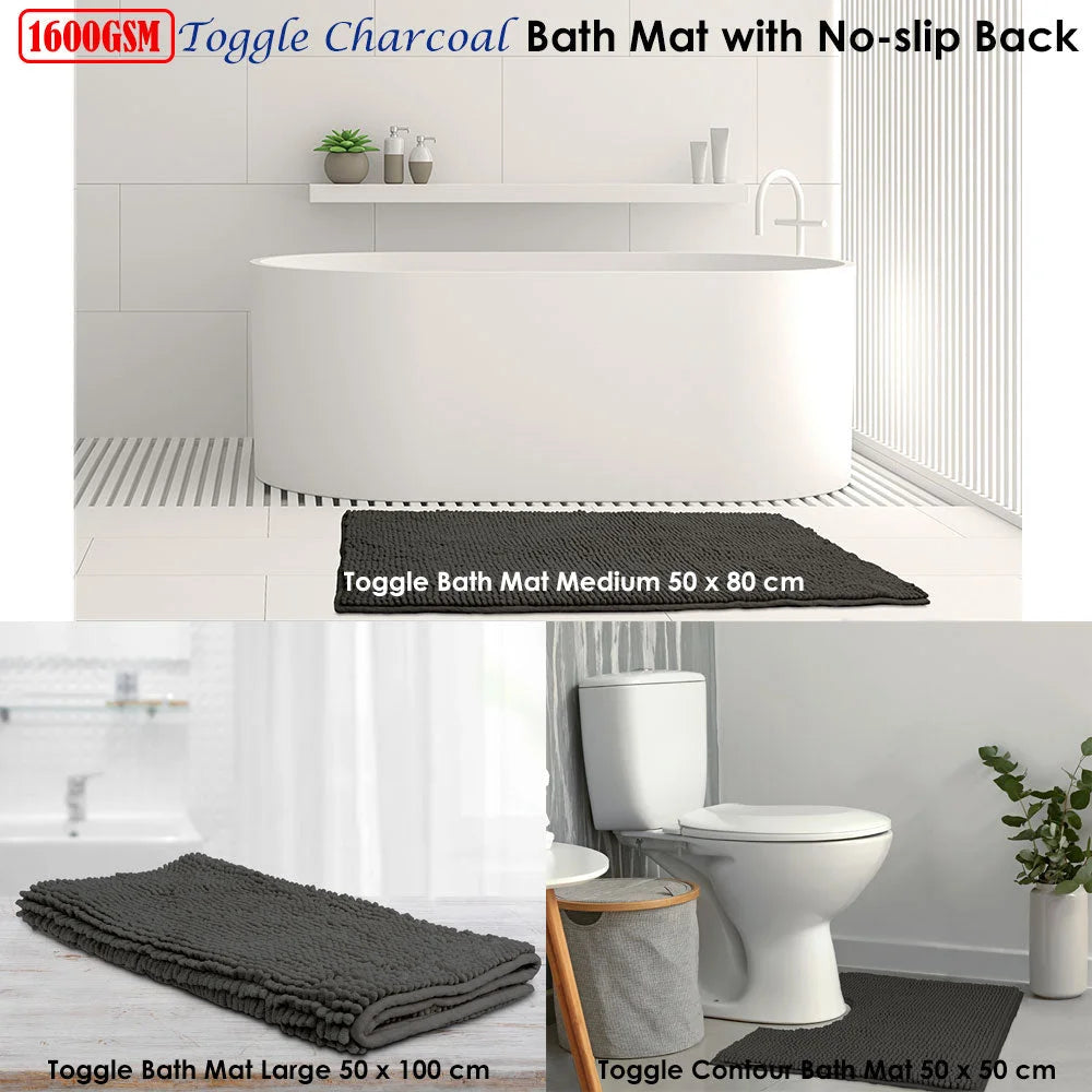Microfiber Bath Mat Large Charcoal - Toggle - Home & Garden