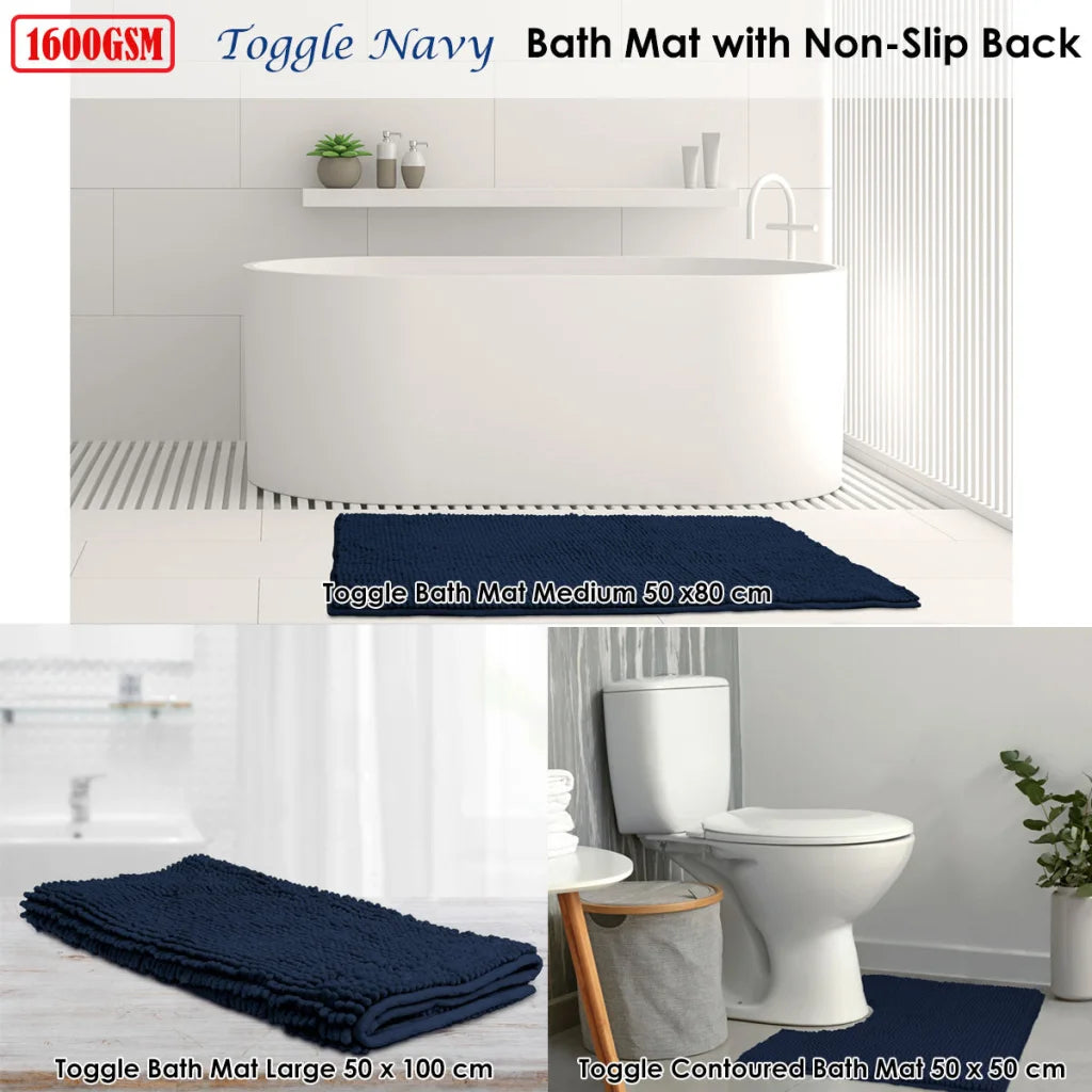 Microfiber Bath Mat Large Navy - Toggle - Home & Garden