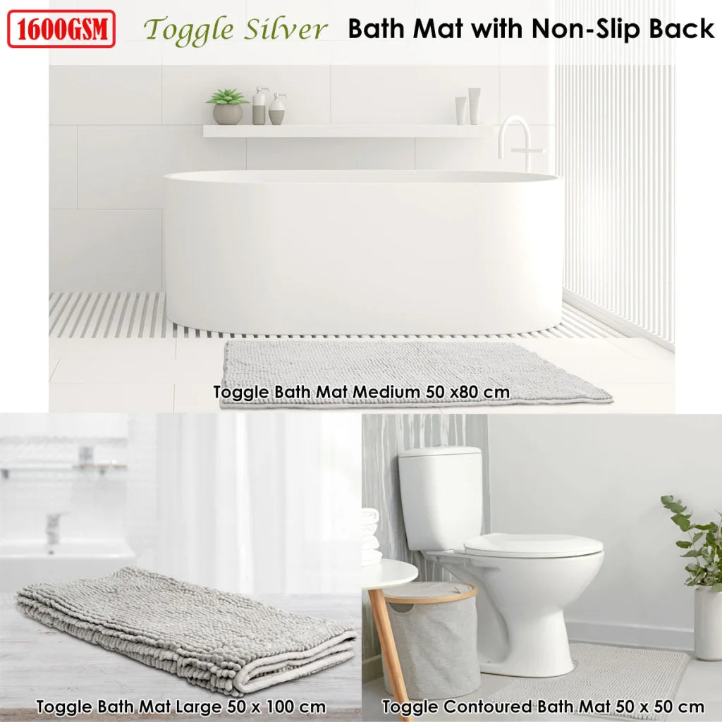 Microfiber Bath Mat Large Silver - Toggle - Home & Garden