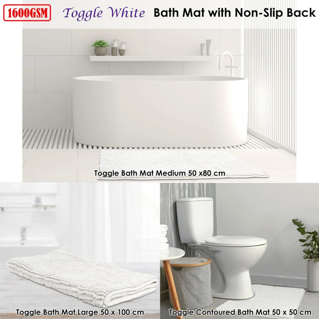 Microfiber Bath Mat Medium White - Toggle - Home & Garden