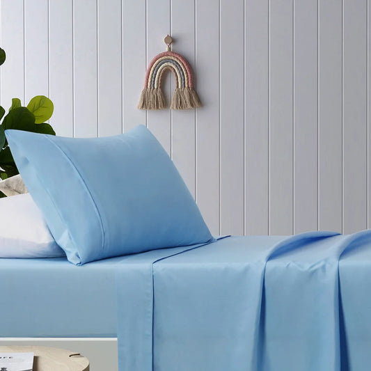 Microfibre Sheet Set Happy Kids Blue Plain Dyed Double