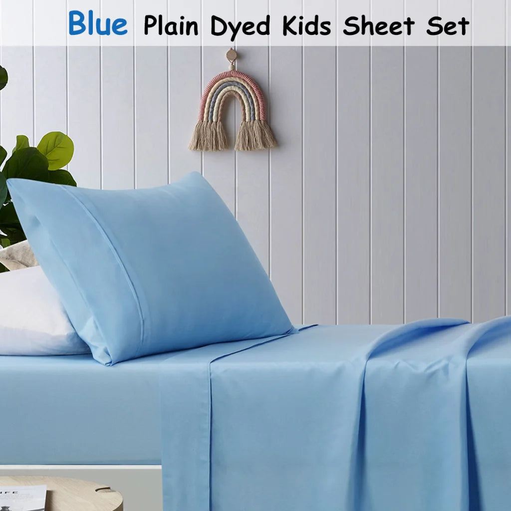 Microfibre Sheet Set Happy Kids Blue Plain Dyed Double