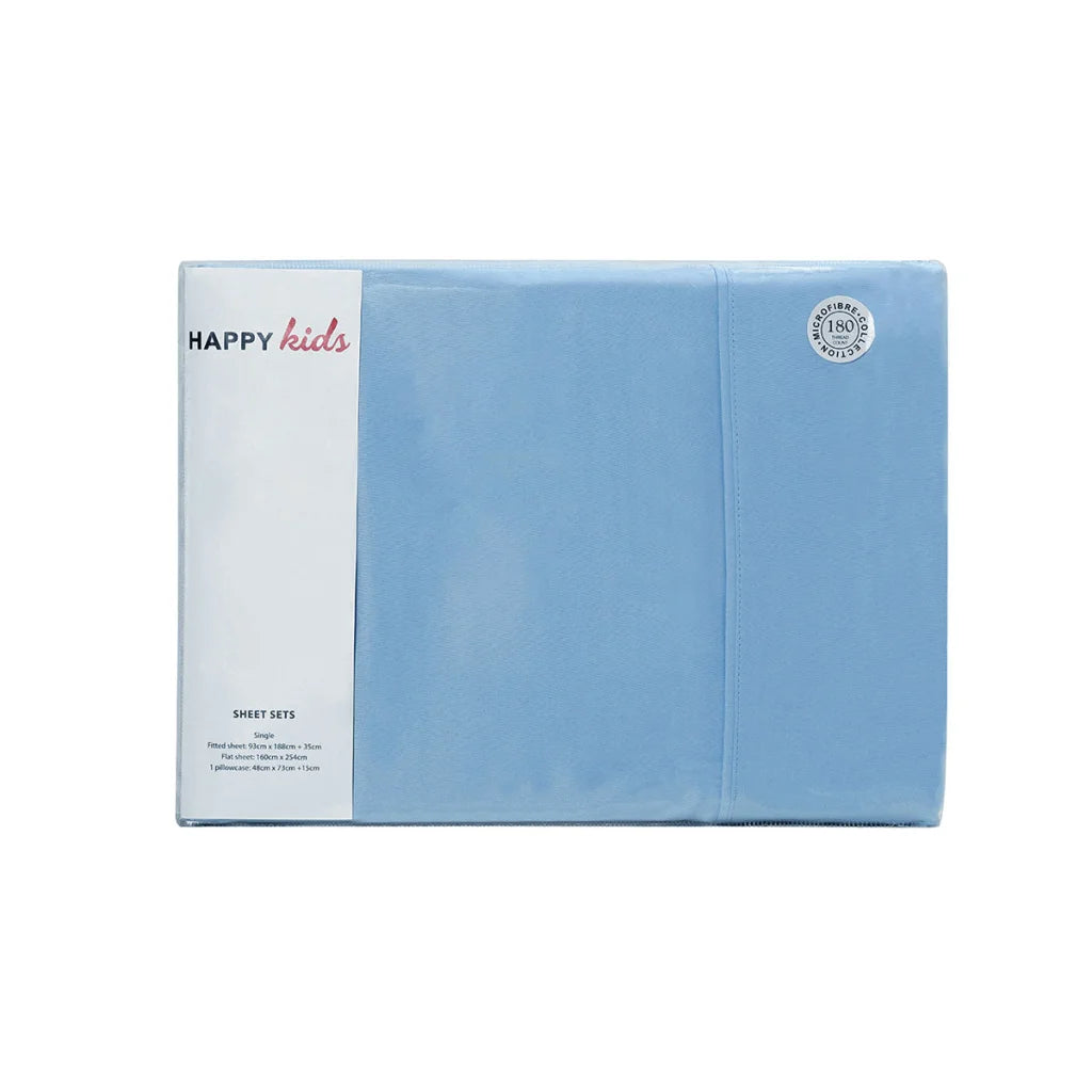 Microfibre Sheet Set Happy Kids Blue Plain Dyed King Single