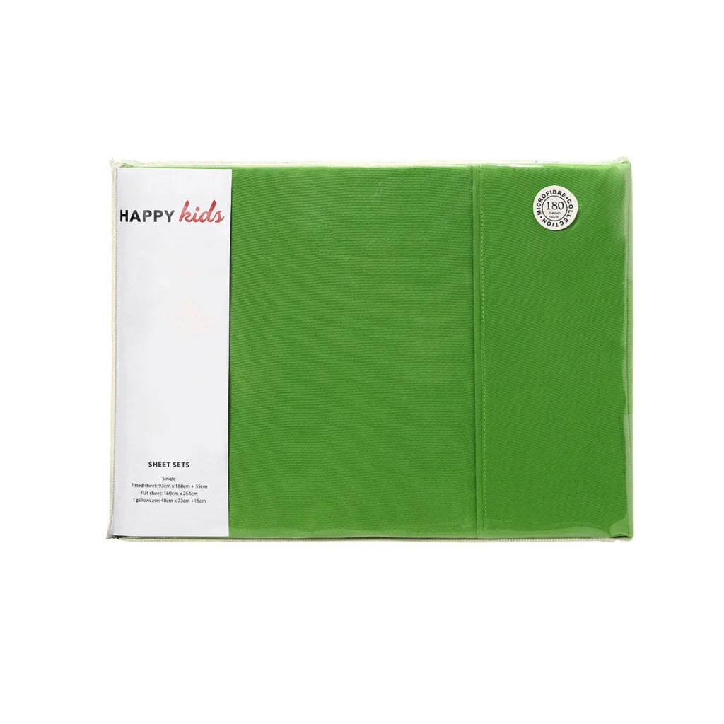 Microfibre Sheet Set Happy Kids Green Plain Dyed Double