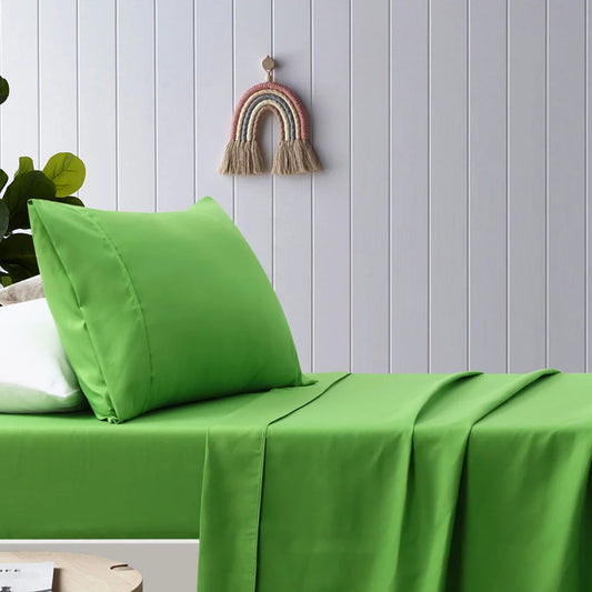 Microfibre Sheet Set Happy Kids Green Plain Dyed Double