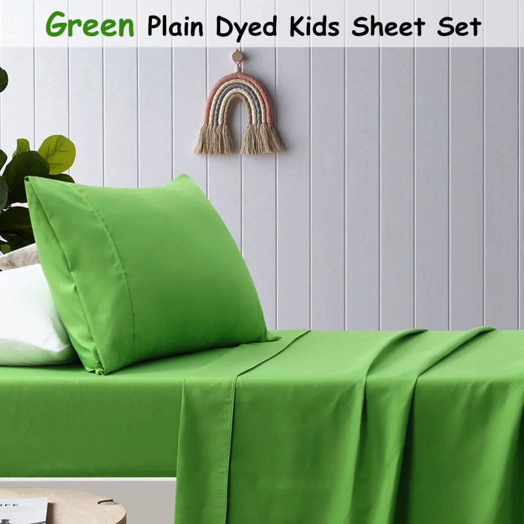 Microfibre Sheet Set Happy Kids Green Plain Dyed King