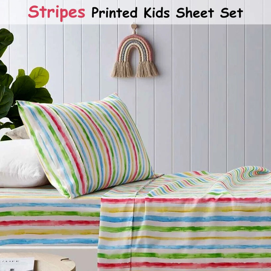 Microfibre Sheet Set Happy Kids Multi Stripes Printed