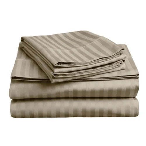 Microfibre Sheet Set Soft Stripe Queen Taupe - Home & Garden