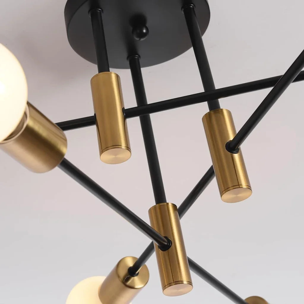 Mid-Century Chandelier - Modern 6-Light Black & Gold - Home