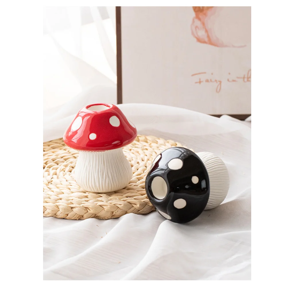 Middle Size Black Whimsical Ceramic Mushroom Vase