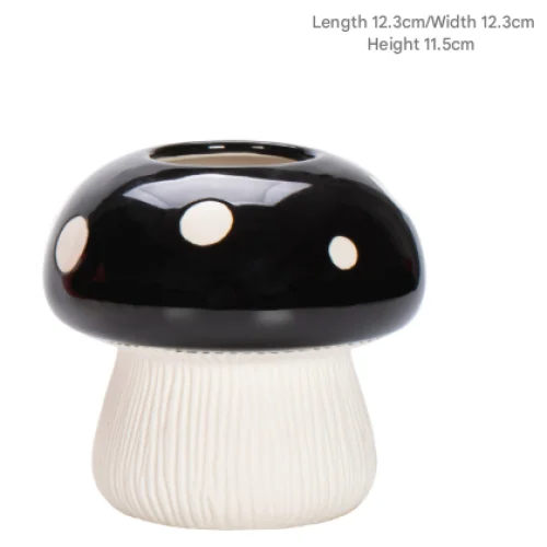 Middle Size Black Whimsical Ceramic Mushroom Vase
