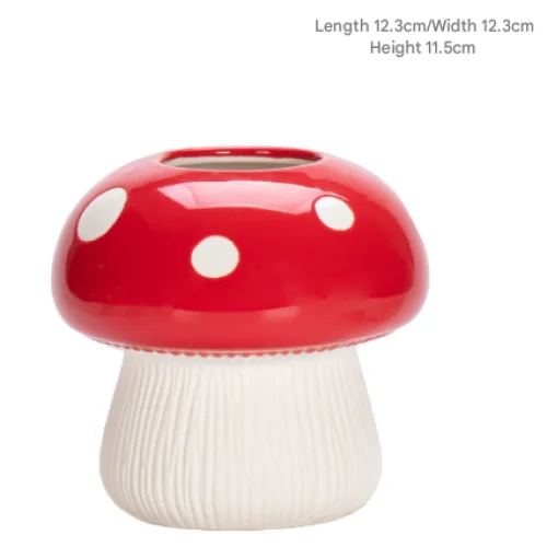Middle Size Red Whimsical Ceramic Mushroom Vase