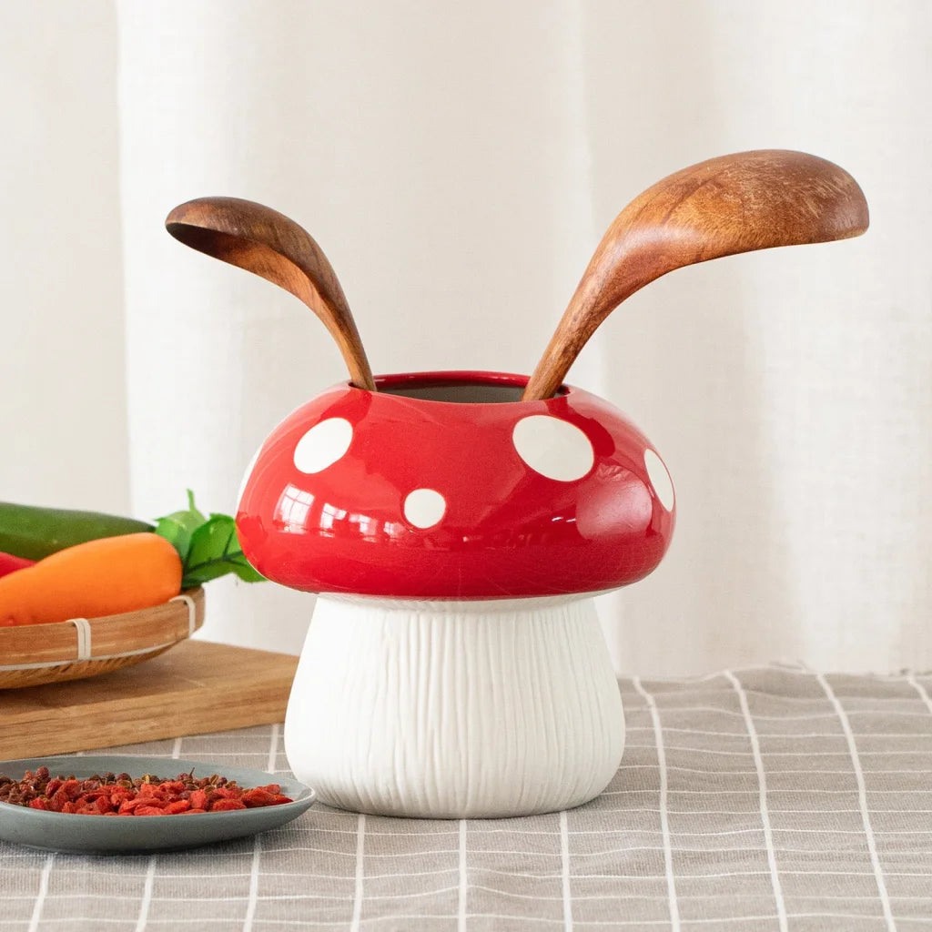 Middle Size Red Whimsical Ceramic Mushroom Vase