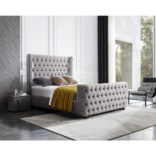Milan Grey Velvet Tufted Headboard and End board Bed Frame